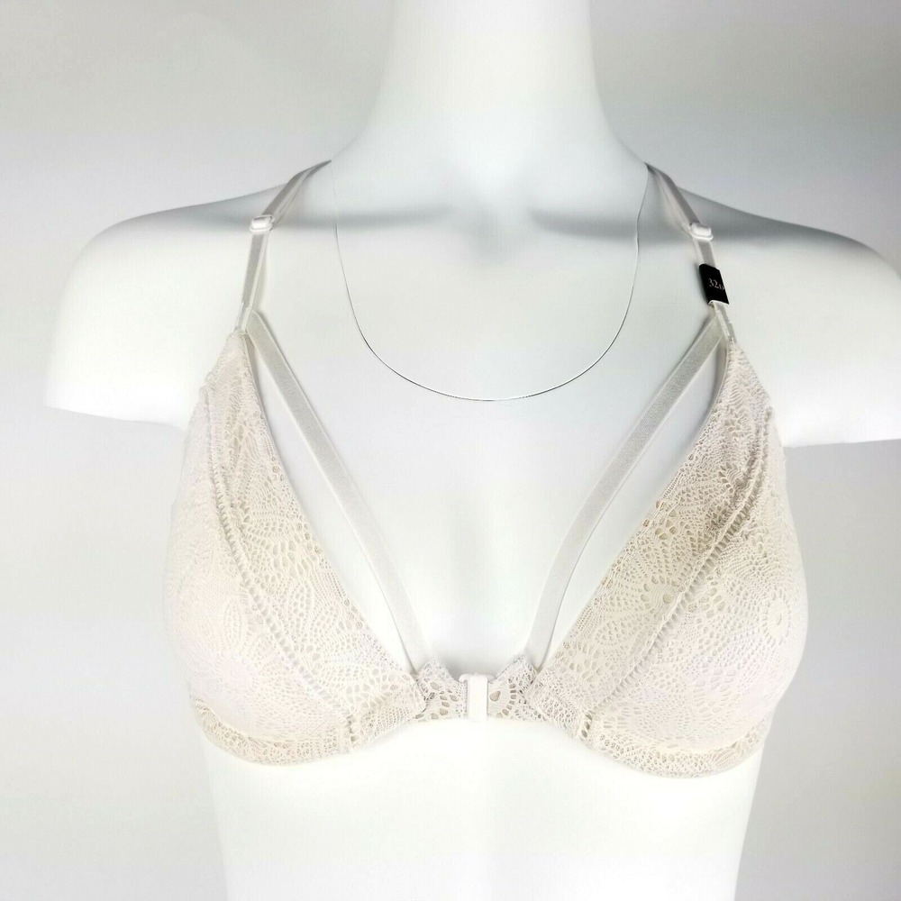 Victoria's Secret Very Sexy Unlined Demi Bra Size 32 D‎ Nude Front Closure Racer